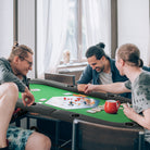 HOMCOM 8 Player Folding Poker Table, Oval Portable Blackjack Casino Table with Cup Holder, Felt Top and Metal Base, 183 x 82 x 75cm, Green and Black - anydaydirect