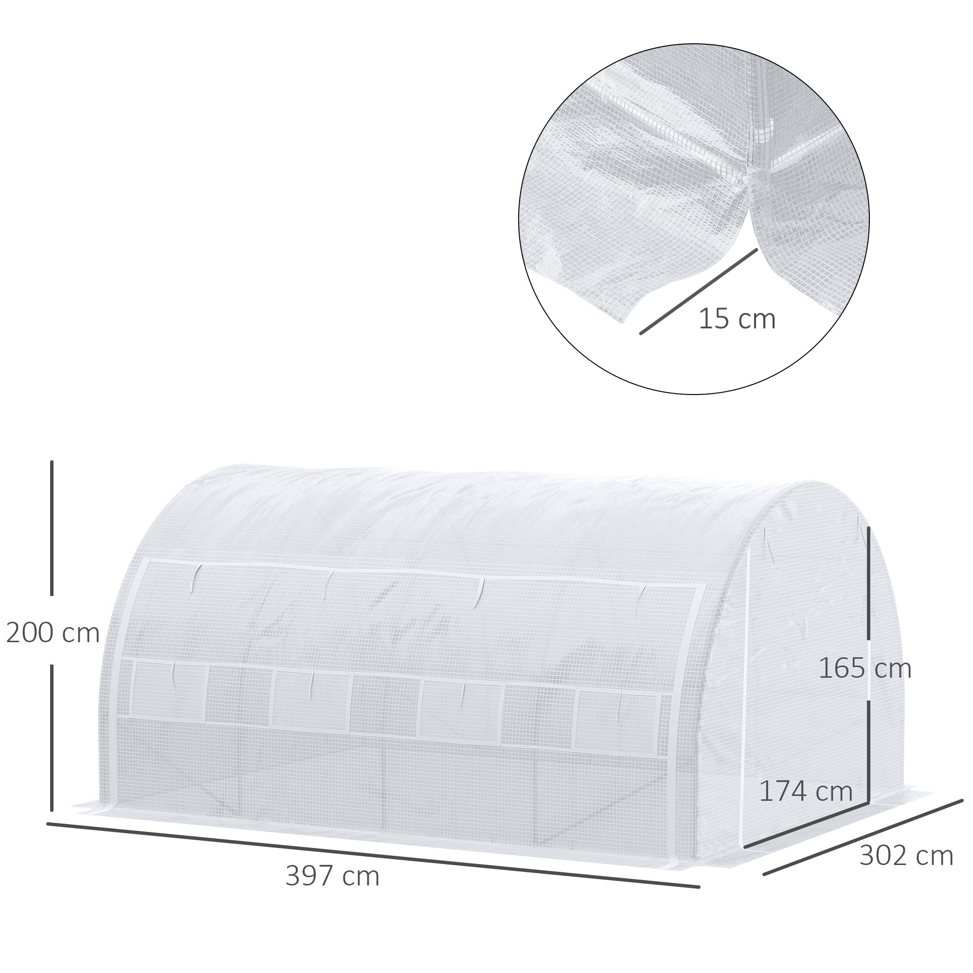 Outsunny 4 x 3 x 2 m Polytunnel Greenhouse with Roll-up Side Walls, Walk-in Grow House Tent with Steel Frame, Reinforced Cover, Zipped Door and 12 Mesh Windows for Garden, White - anydaydirect