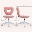 HOMCOM Armless Heart Computer Desk Chair, Teddy Fleece Swivel Office Chair, Makeup Vanity Chair with Height Adjustable, Wheels, for Home Study Bedroom, Pink - anydaydirect