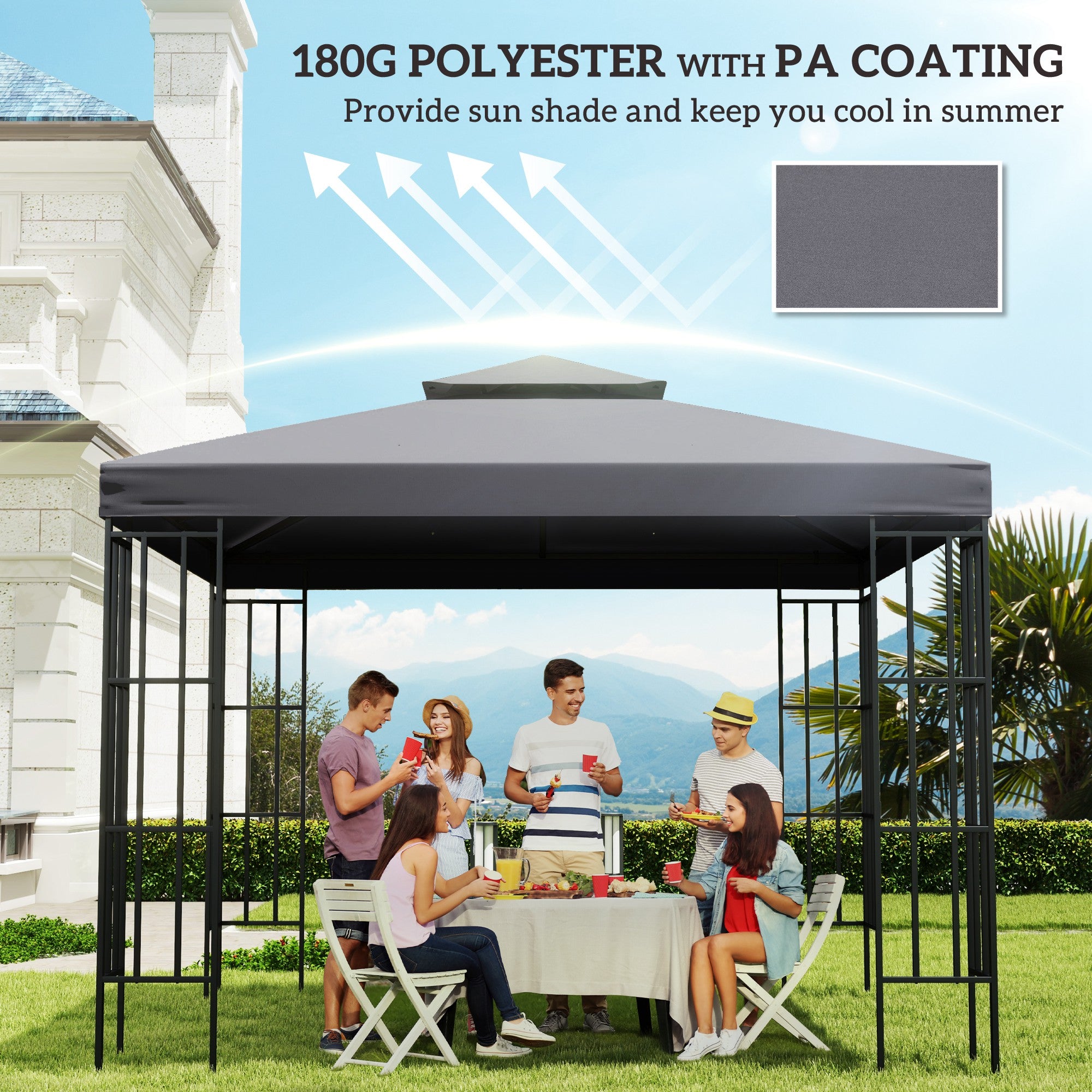 Outsunny 3(m) Gazebo Top Cover Double Tier Canopy Replacement Pavilion Roof Deep Grey - anydaydirect