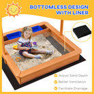 Outsunny Sand Pit Kids Wooden Sandbox with Cover Children Sandpit Play Station Height Adjustable with Canopy, Bottom Liner, Plastic Basins for Outdoor Aged 3-7 Years - anydaydirect