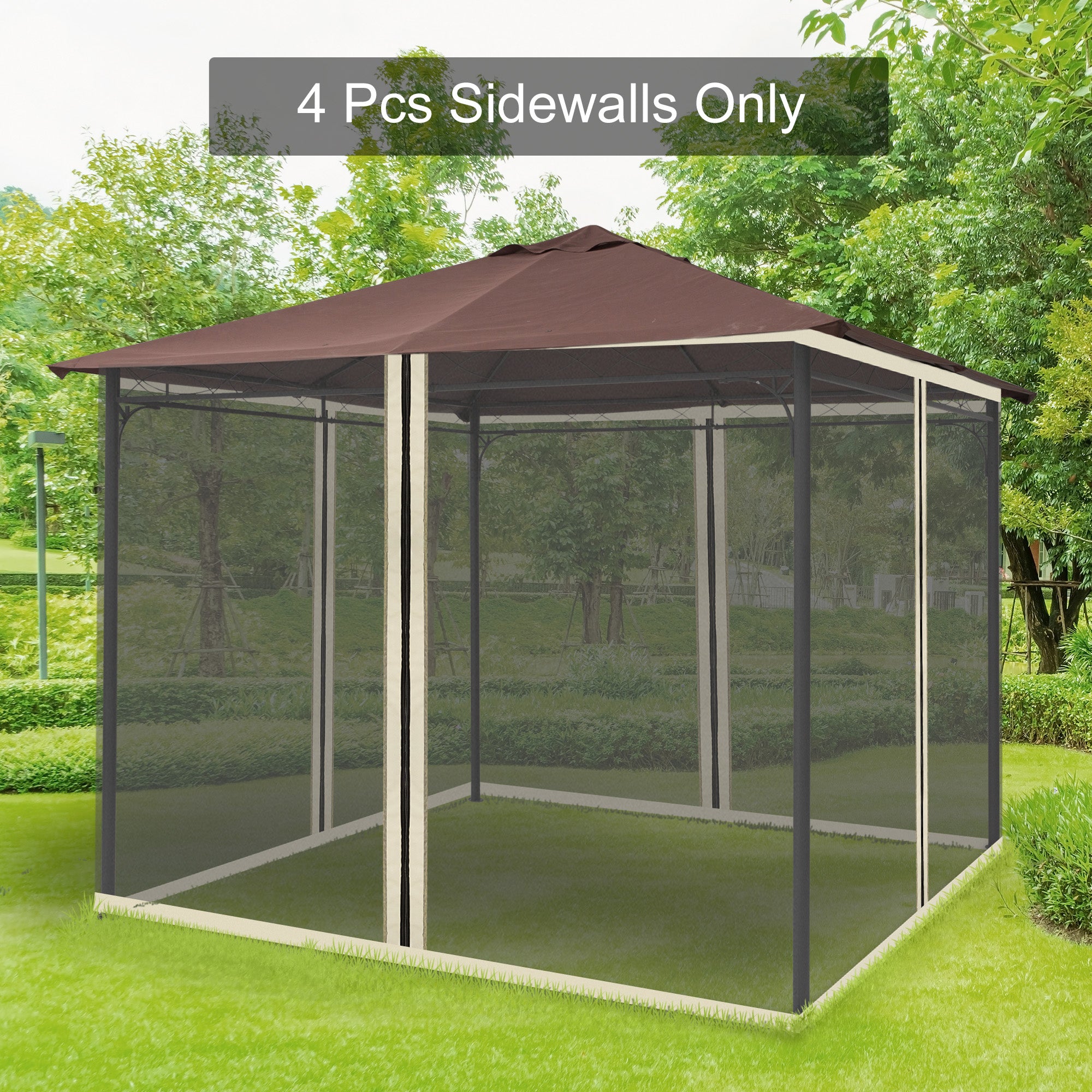 Outsunny 302 x 207cm Universal Replacement Mesh Sidewall Netting for Patio Gazebos and Canopy Tents, (Sidewall Only) Beige - anydaydirect