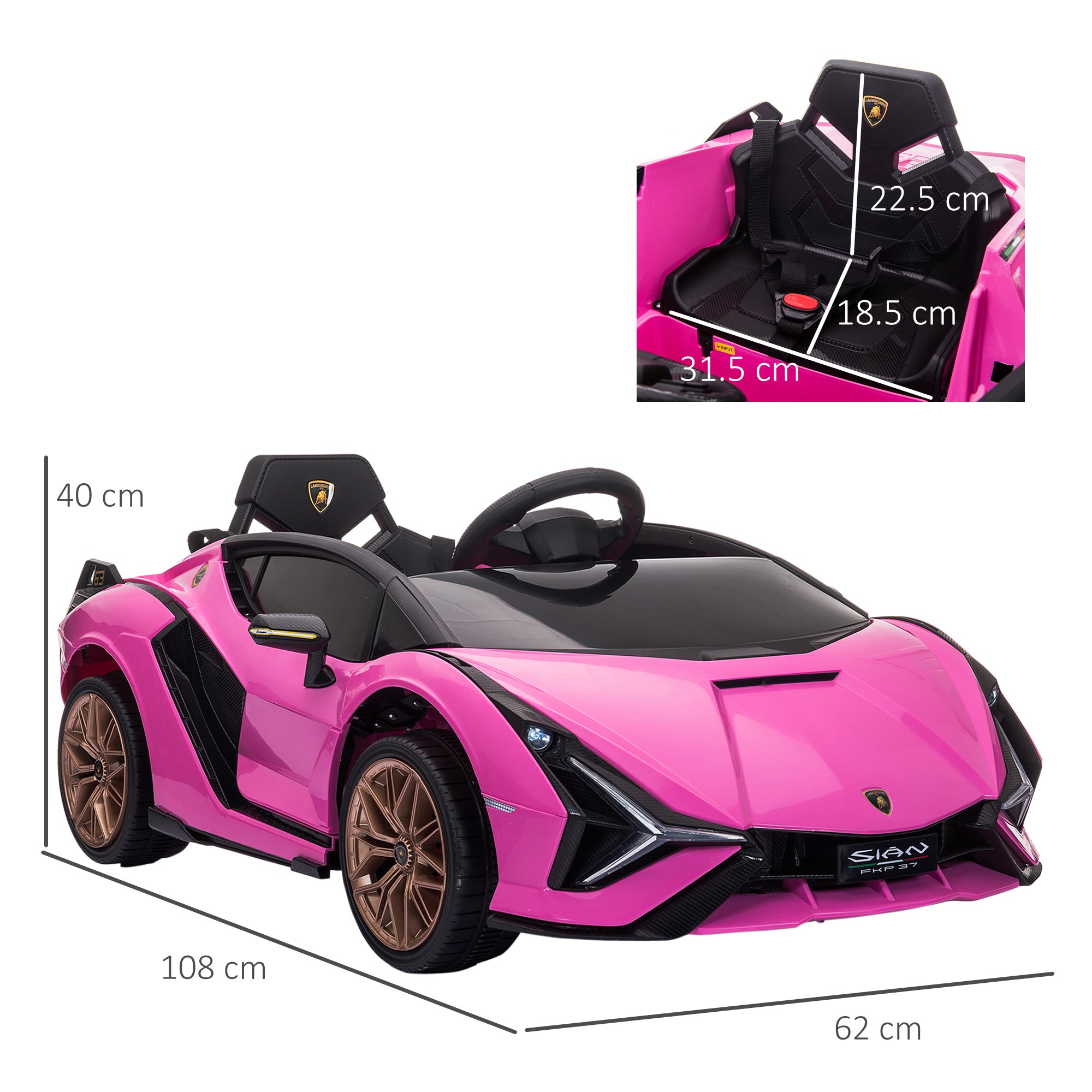 Kids Electric Ride On Car HOMCOM Compatible 12V Battery-powered Lamborghini SIAN Toy w/ Parental Remote Control Lights for 3-5 Years Old - anydaydirect