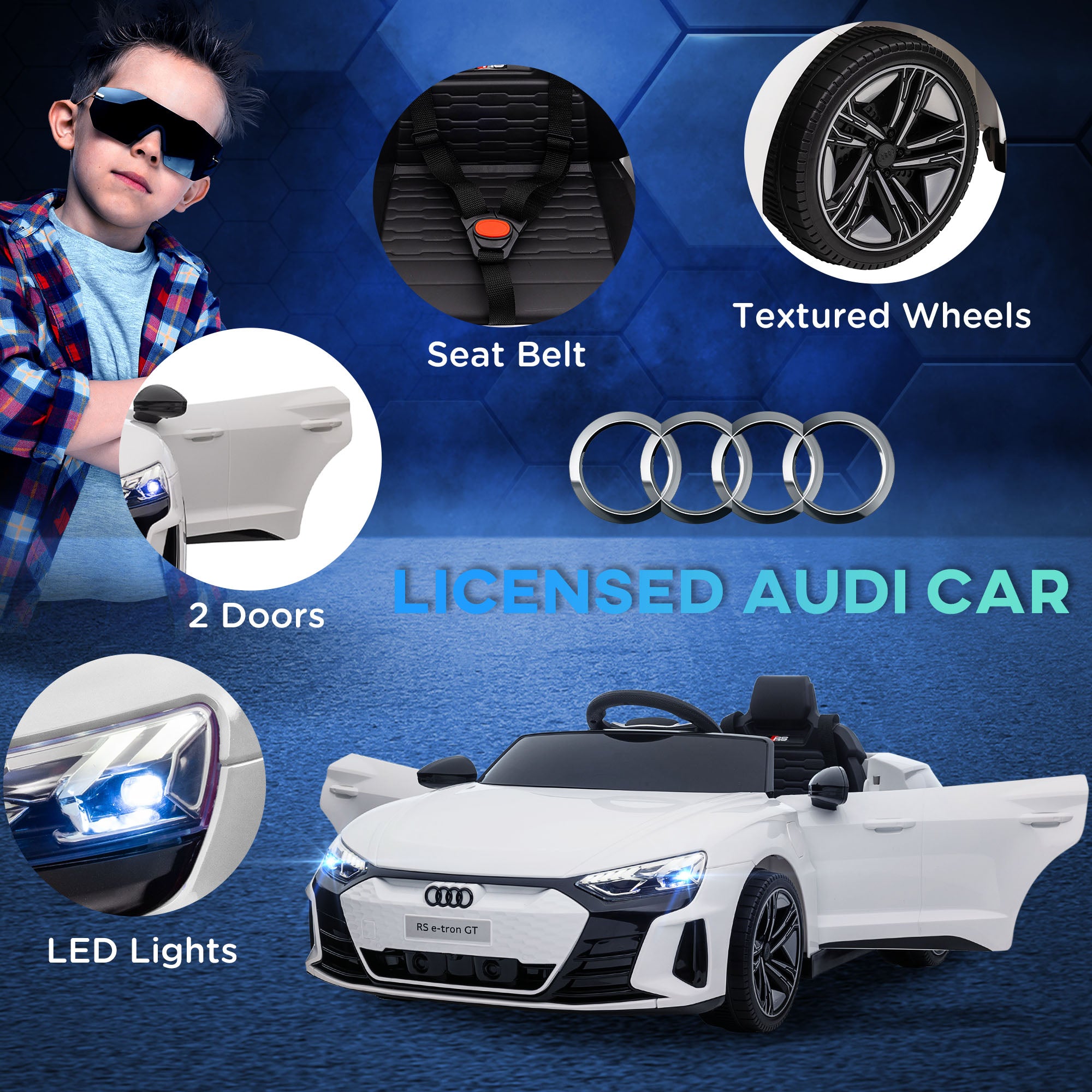 HOMCOM Audi Licensed Kids Electric Ride On Car with Parental Remote Control, 12V Battery Powered Toy with Suspension System, Lights, Music, White - anydaydirect