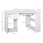 HOMCOM L-Shaped Corner Computer Desk w/ 2 Shelves Wide Worktop Keyboard Tray Drawer & CPU Stand Home Office Study Bedroom Furniture White - anydaydirect
