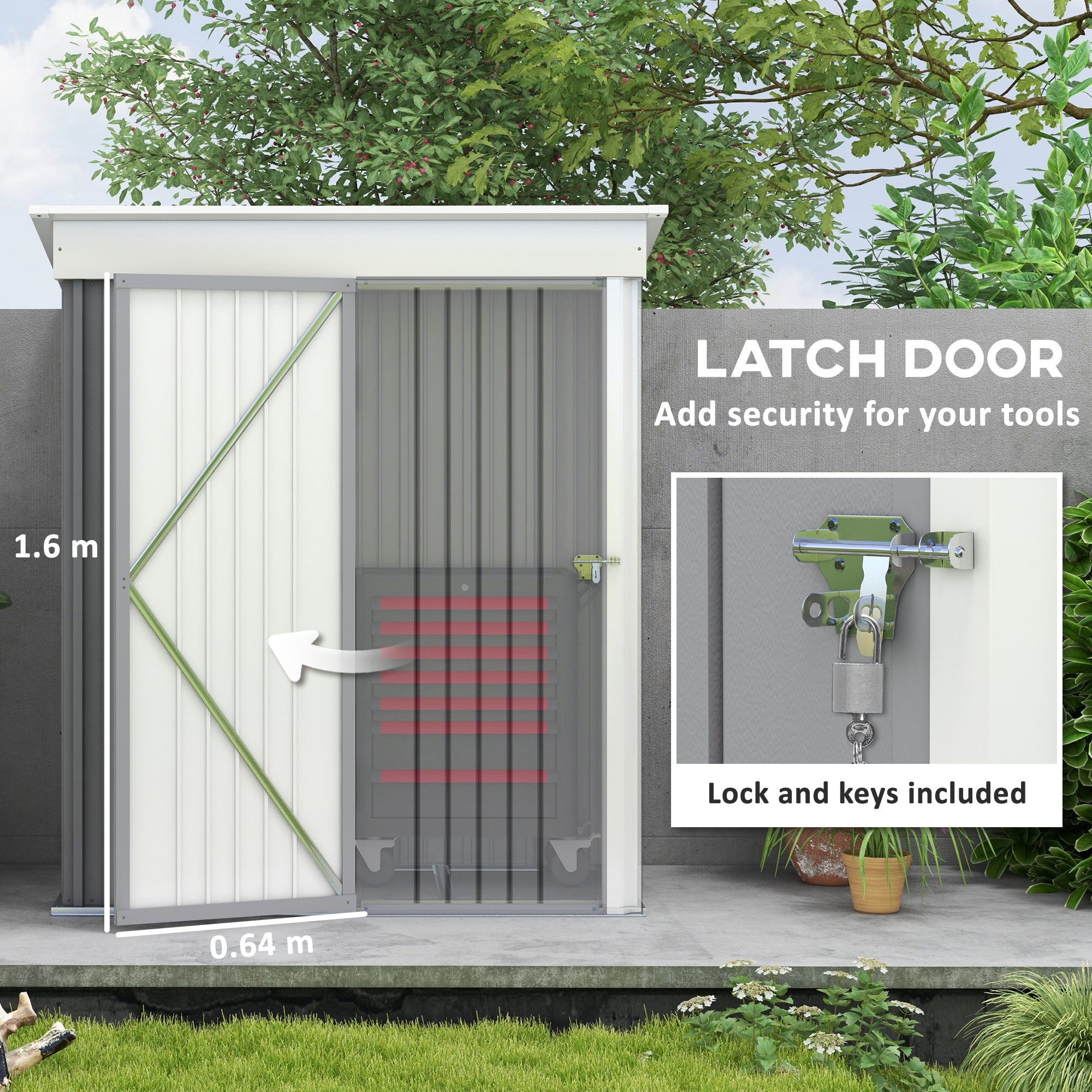 Outsunny Metal Garden Shed, Outdoor Lean-to Shed for Tool Motor Bike, with Adjustable Shelf, Lock, Gloves, 5'x3'x6', Grey - anydaydirect