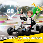 AIYAPLAY 24V Electric Go Kart, Drift Kart with Adjustable Seat, Slow Start, 5-Point Harness, Music, Horn, for 6-12 Years, White - anydaydirect