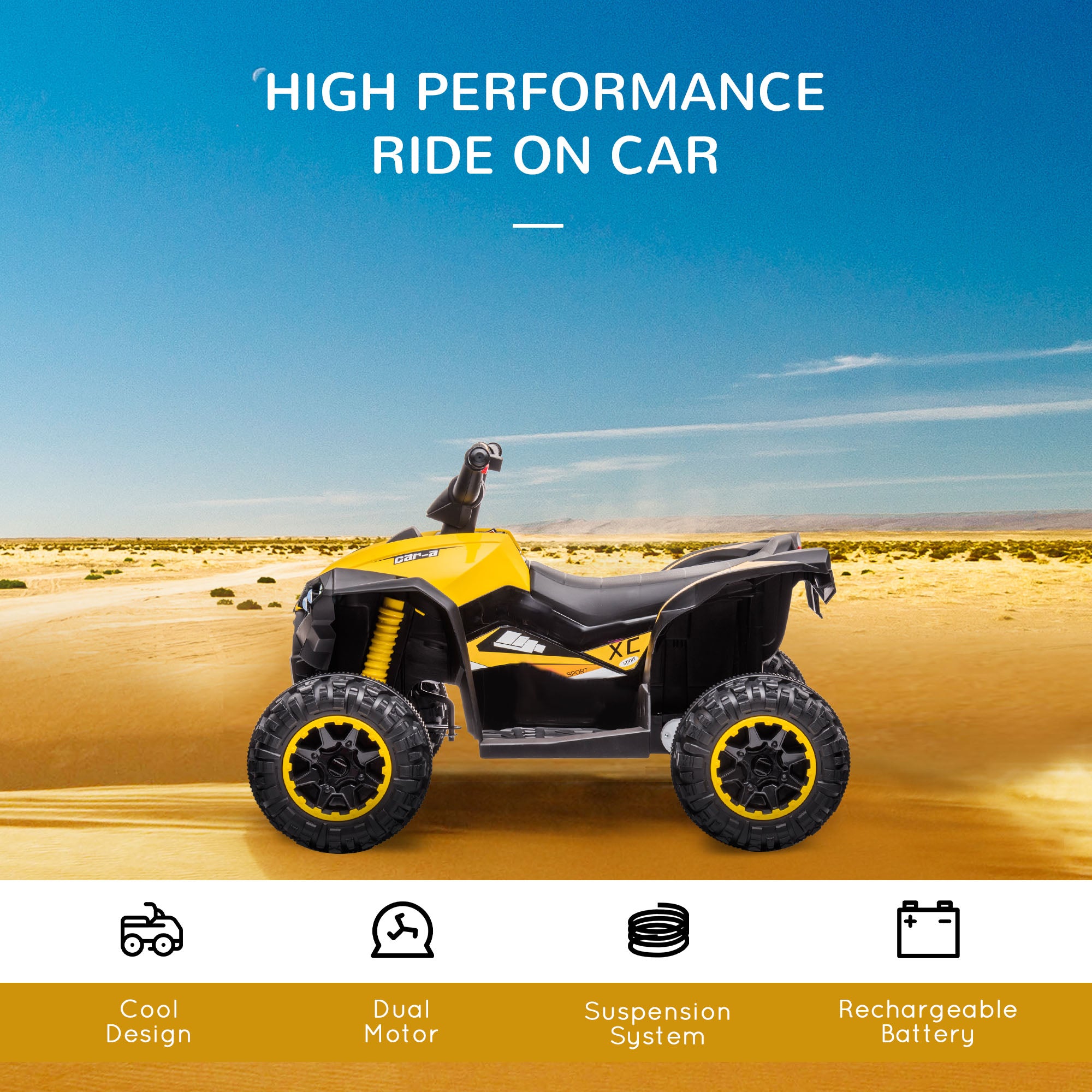 HOMCOM Kids' 12V Electric Quad Bike: Ride-On ATV with Forward/Reverse, Speed Control, Suspension, Horn & Music, Yellow - anydaydirect