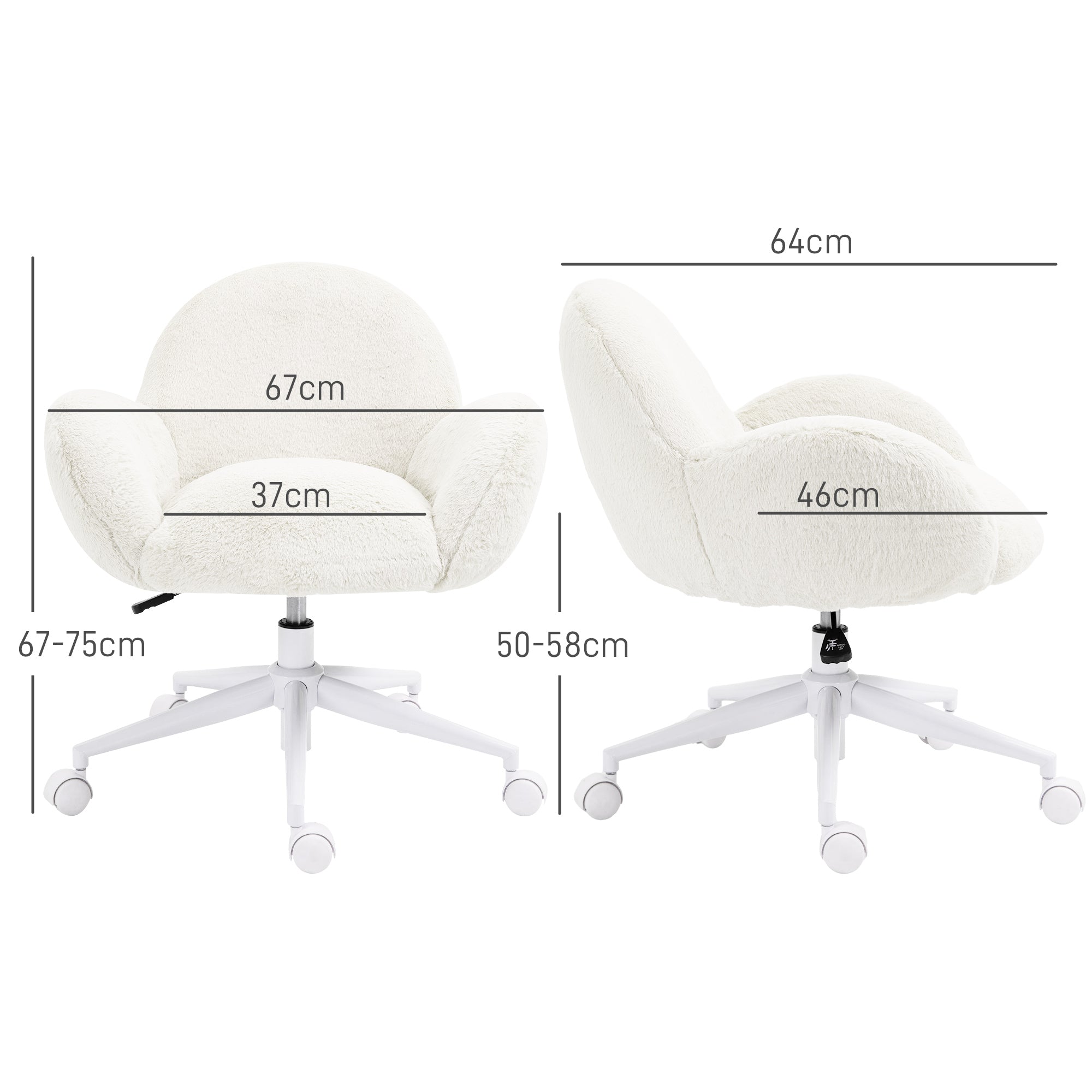 HOMCOM Makeup Vanity Chair, Cute Fluffy Desk Chair with Rolling Wheels for Bedroom Living Room, Cream White - anydaydirect