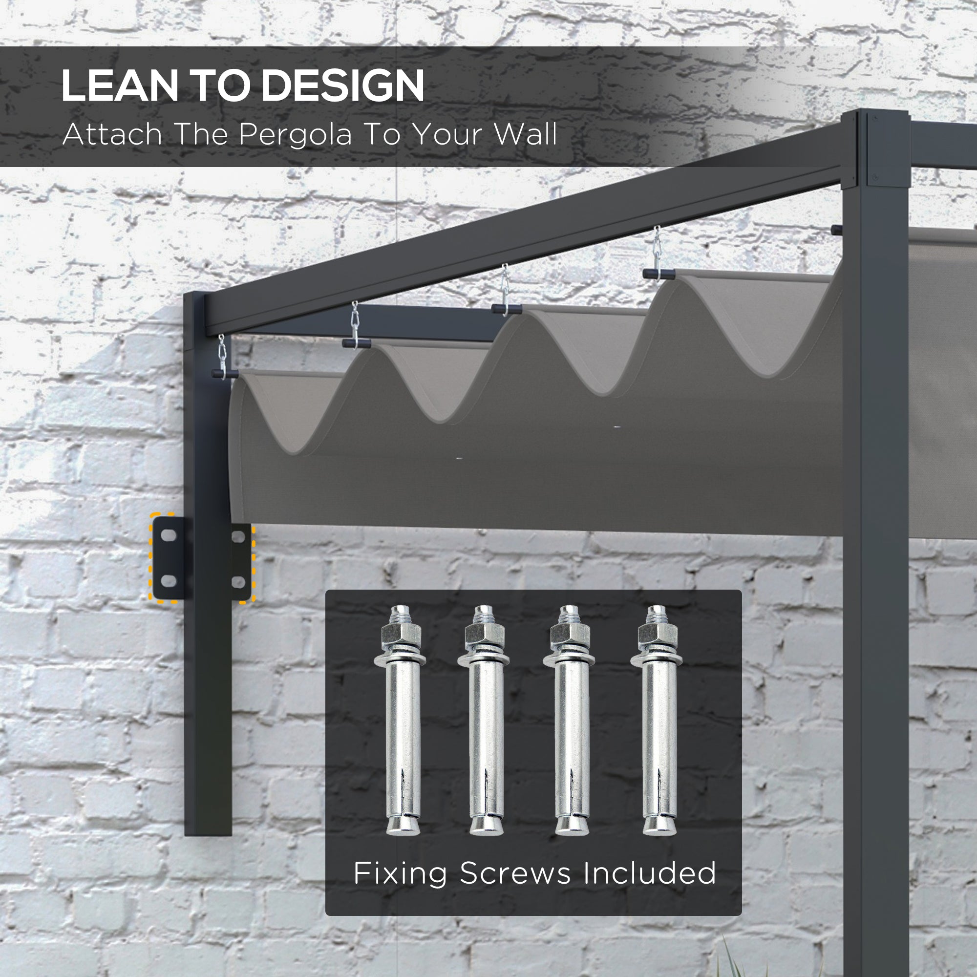 Outsunny 2 x 3(m) Lean To Steel Pergola, with Moving Fabric Canopy - Dark Grey - anydaydirect