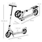 HOMCOM Folding Kick Scooter, Adjustable Ride On Scooter with 200mm Big Wheels and Double Shock Absorption, Urban Scooter for 14+ Teens Adult, White - anydaydirect