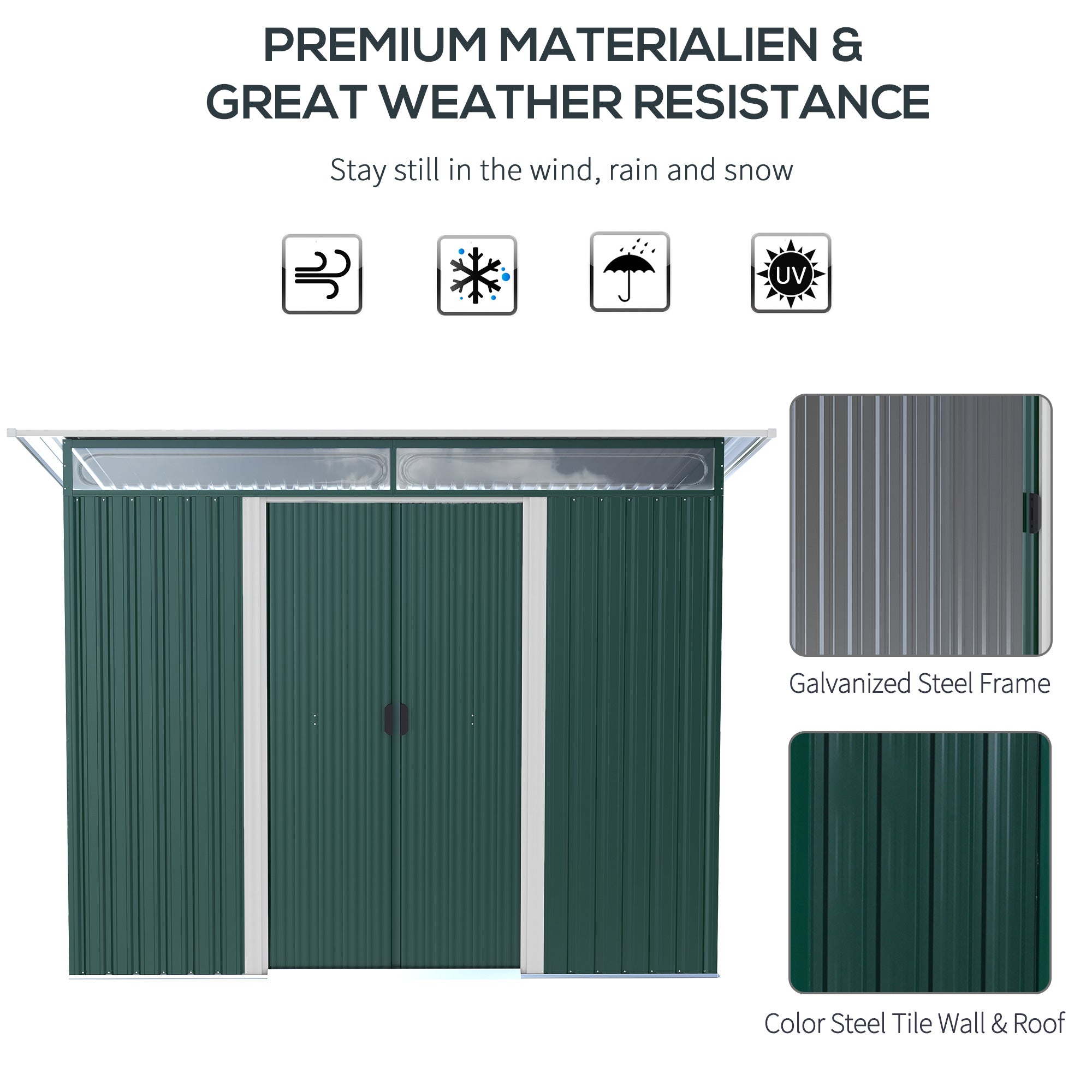 Outsunny Pent Roofed Metal Garden Shed House Hut Gardening Tool Storage w/ Ventilation 260L x 133W x 200Hcm - anydaydirect