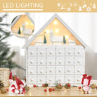 HOMCOM Christmas Advent Calendar, Light Up Table Xmas Wooden House Holiday Decoration with Countdown Drawer, Village, White - anydaydirect