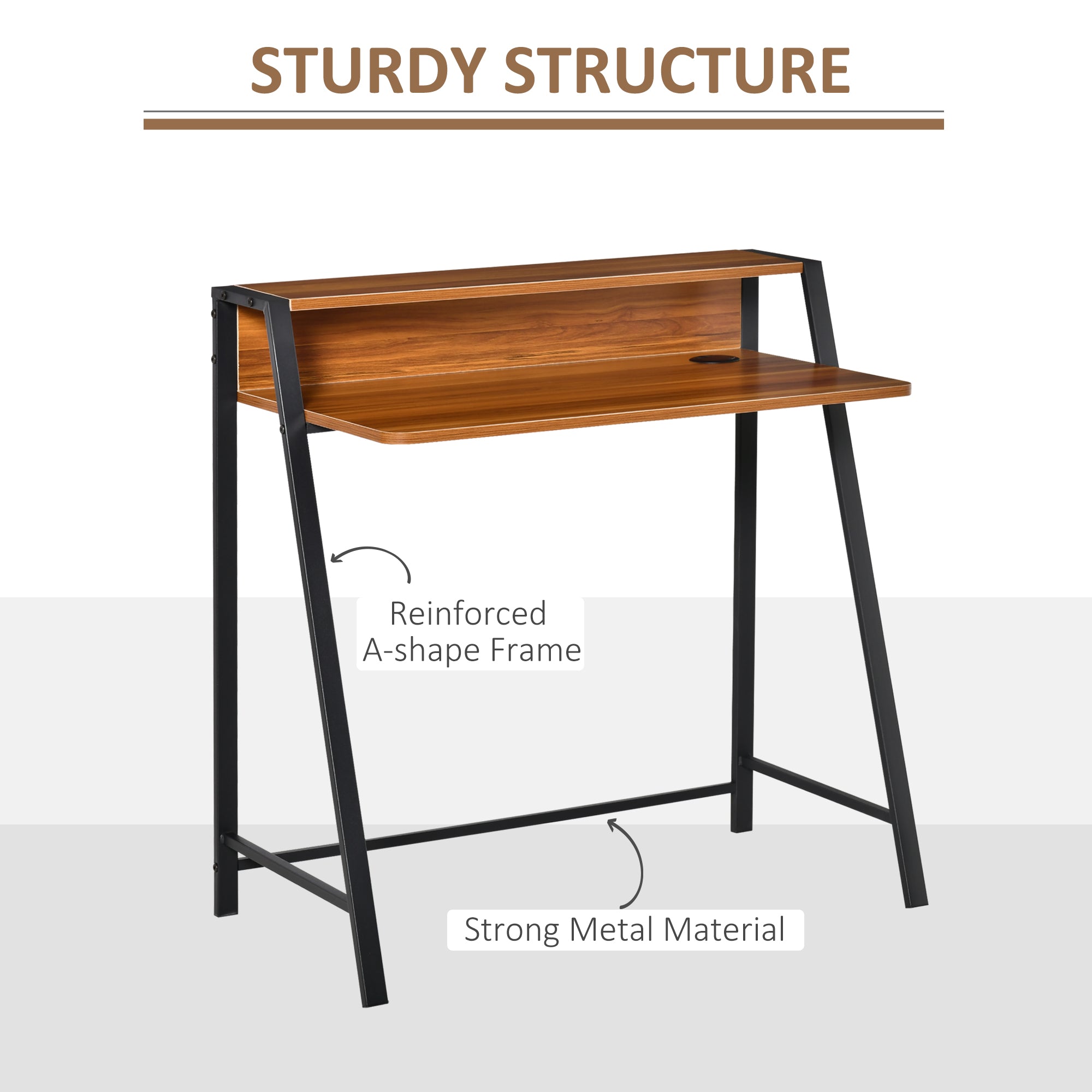 HOMCOM Writing Desk Computer Table Home Office PC Laptop Workstation Storage Shelf 84L x 45W cm Walnut - anydaydirect