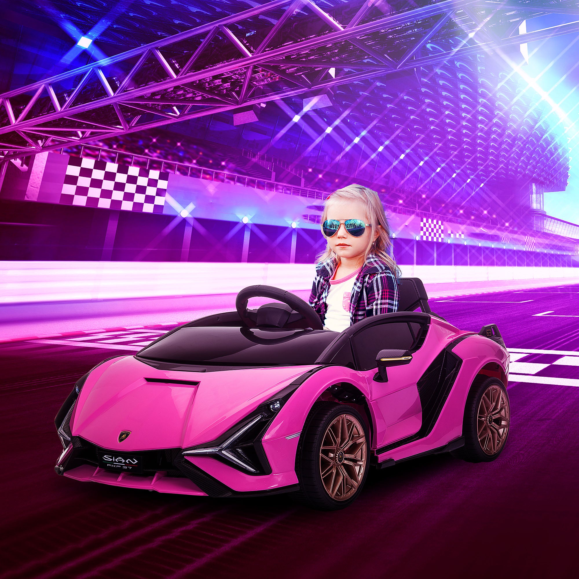 Kids Electric Ride On Car HOMCOM Compatible 12V Battery-powered Lamborghini SIAN Toy w/ Parental Remote Control Lights for 3-5 Years Old - anydaydirect