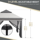 Outsunny 3 x 3(m) Pop Up Gazebo, Height Adjustable Instant Event Shelter with Netting and Carrying Bag, Grey - anydaydirect