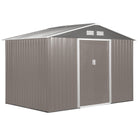 Outsunny 9 x 6 ft Metal Garden Storage Shed Sloped Roof Tool House with Foundation Ventilation & Double Door, Grey - anydaydirect