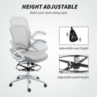 Vinsetto Drafting Chair with Flip-up Armrest, Mesh Office Stool with Foot Ring, 360° Swivel Height Adjustable Chair for Standing Desk, Light Grey - anydaydirect