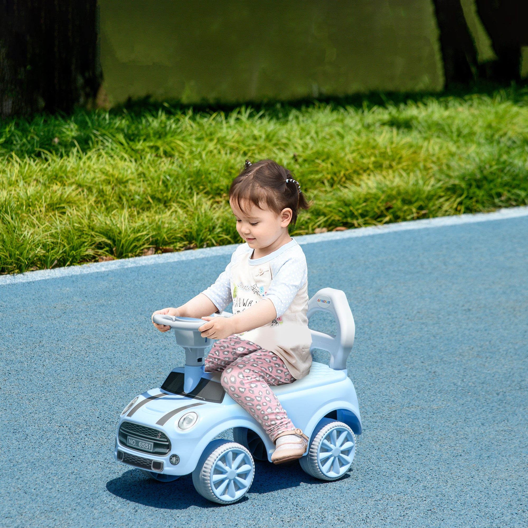 AIYAPLAY Foot To Floor Ride On Car Sliding Car w/ Air Horn, Anti-Over-Backwards, 18 to 36 Months - Light Blue - anydaydirect