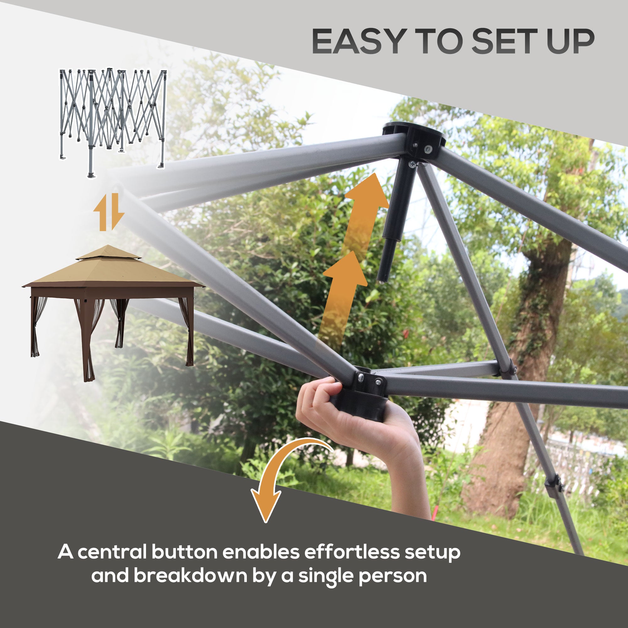 Outsunny 3 x 3(m) Pop Up Gazebo with Mosquito Netting, 1 Person Easy up Marquee Party Tent with 1-Button Push, Double Roof, Carry Bag, Sandbags, Height Adjustable Instant Shelter, Khaki - anydaydirect