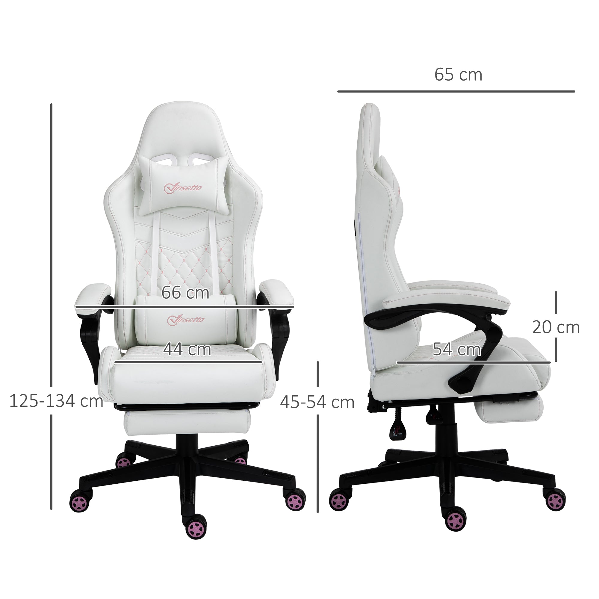 Vinsetto Computer Gaming Chair with Footrest, Video Gaming Chair for Adults with 130° Reclining Back, Desk Chair with Lumbar Support and Adjustable Height, White - anydaydirect