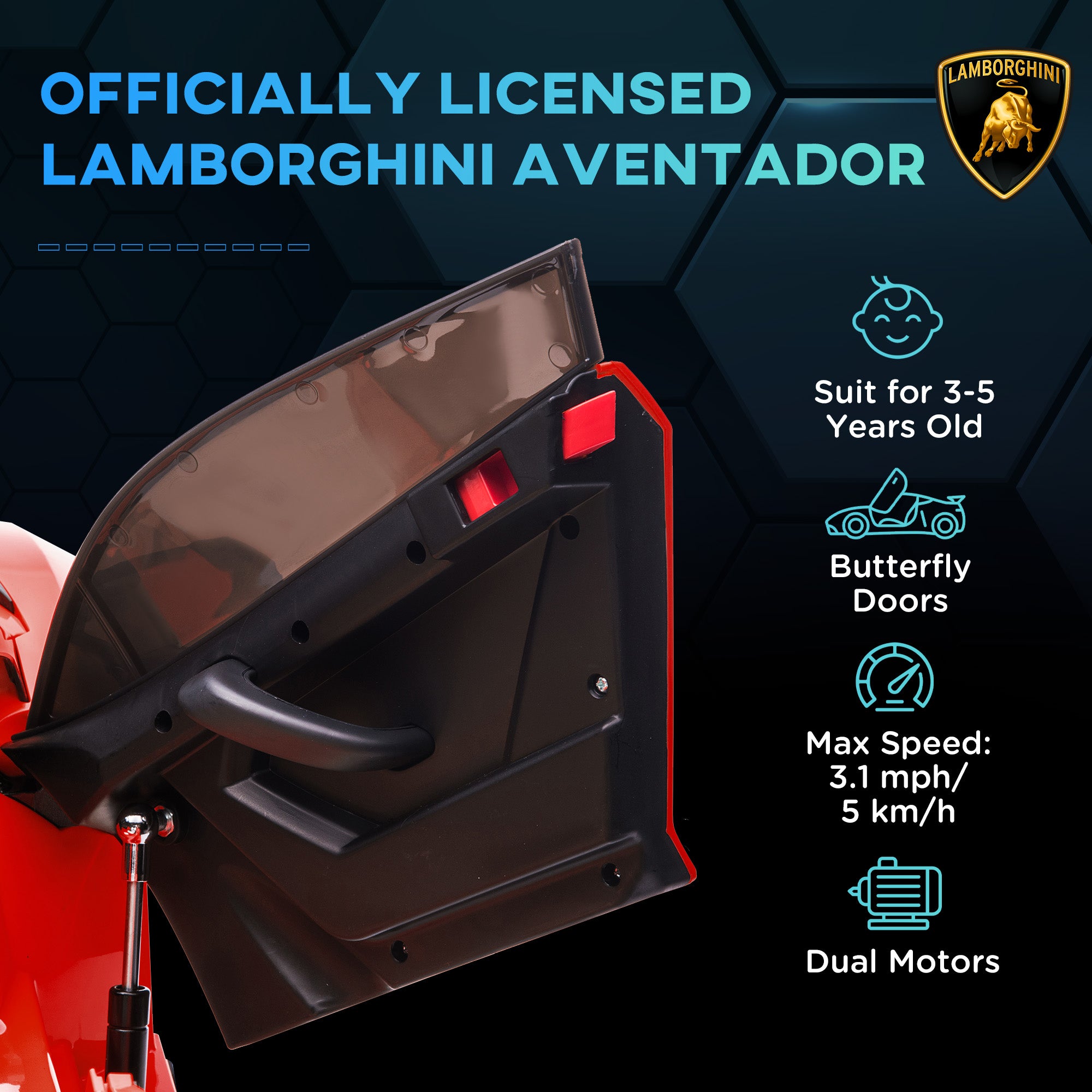 HOMCOM Lamborghini Licensed 12V Kids Electric Car w/ Butterfly Doors, Easy Transport Remote, Music, Horn, Suspension - Red - anydaydirect