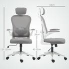 HOMCOM Executive Office Chair, Ergonomic Mesh High Back Desk Chair with Flip-up Armrest, Rotatable Headrest, Adjustable Lumbar Support for Home Study, Grey - anydaydirect