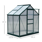 Outsunny 6 x 4ft Polycarbonate Greenhouse, Large Walk-In Green House with Slide Door and Window, Garden Plants Grow House with Aluminium Frame and Foundation, Dark Green - anydaydirect