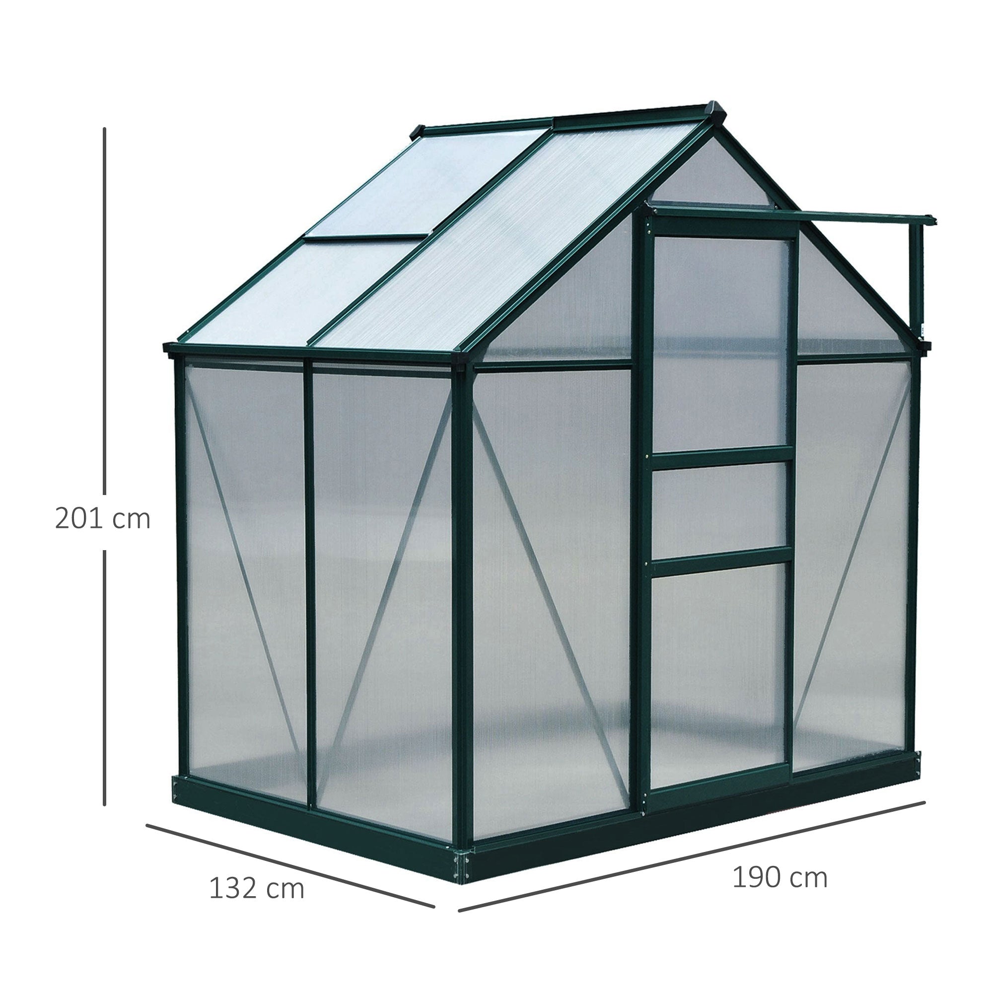 Outsunny 6 x 4ft Polycarbonate Greenhouse, Large Walk-In Green House with Slide Door and Window, Garden Plants Grow House with Aluminium Frame and Foundation, Dark Green - anydaydirect
