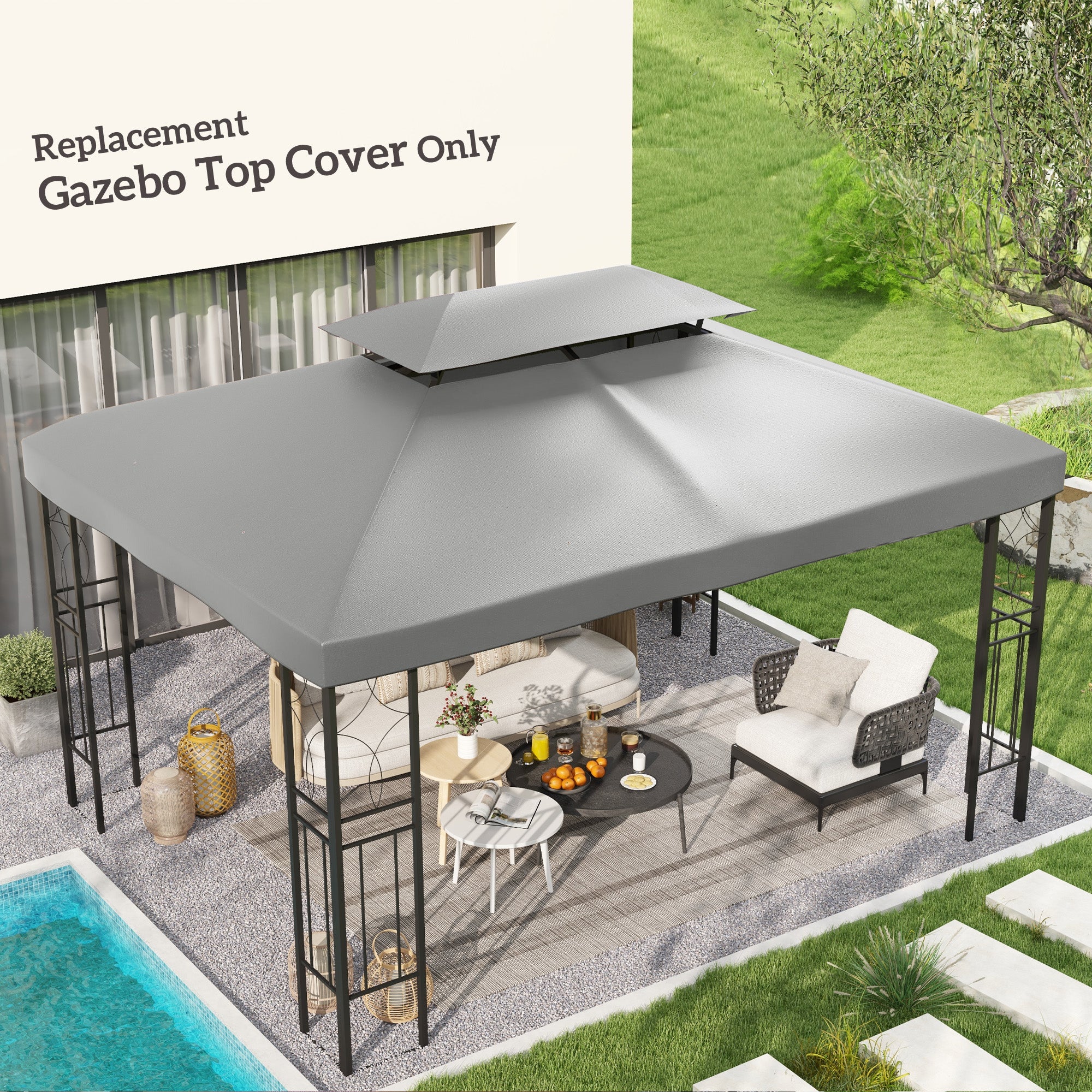 Outsunny Gazebo Roof Replacement, for 3 x 4m Frames - Light Grey - anydaydirect