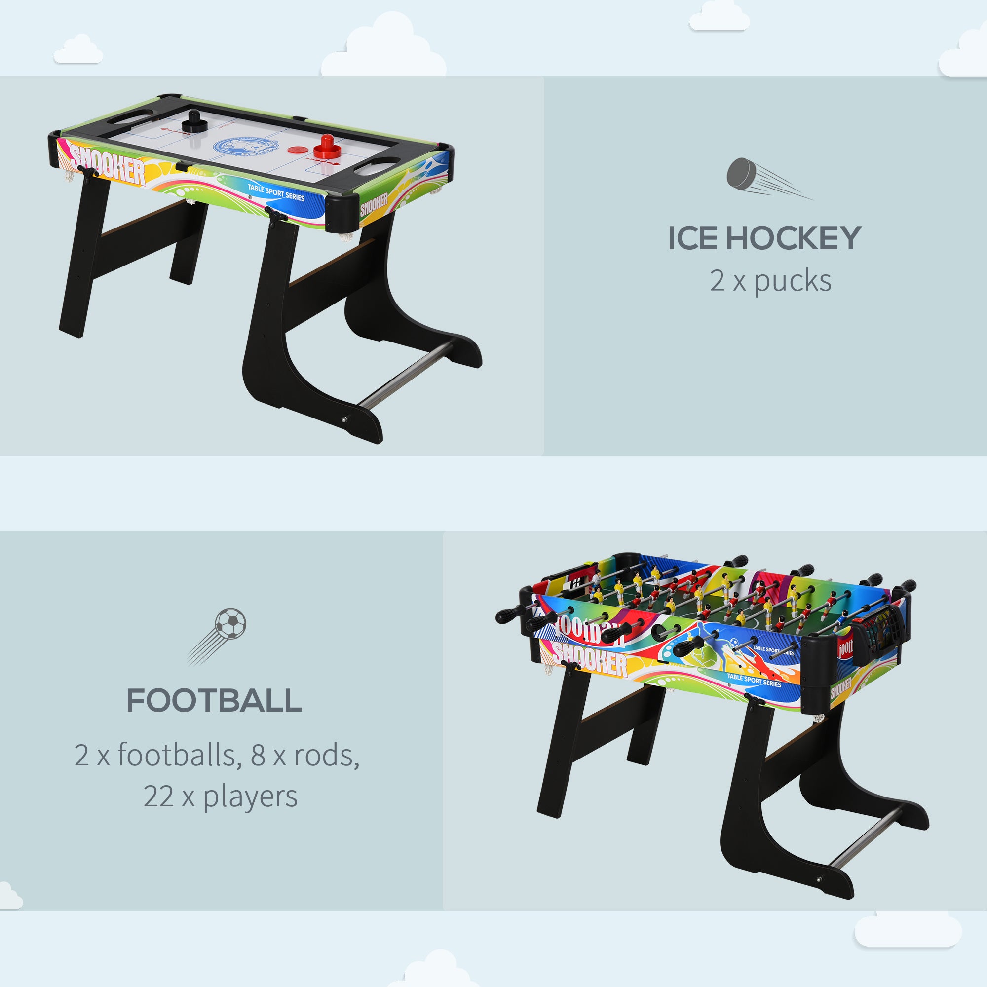 HOMCOM Folding Multi Gaming Table 4 in 1 Hockey, Football Table, Table Tennis, Billiards For Play Fun - anydaydirect