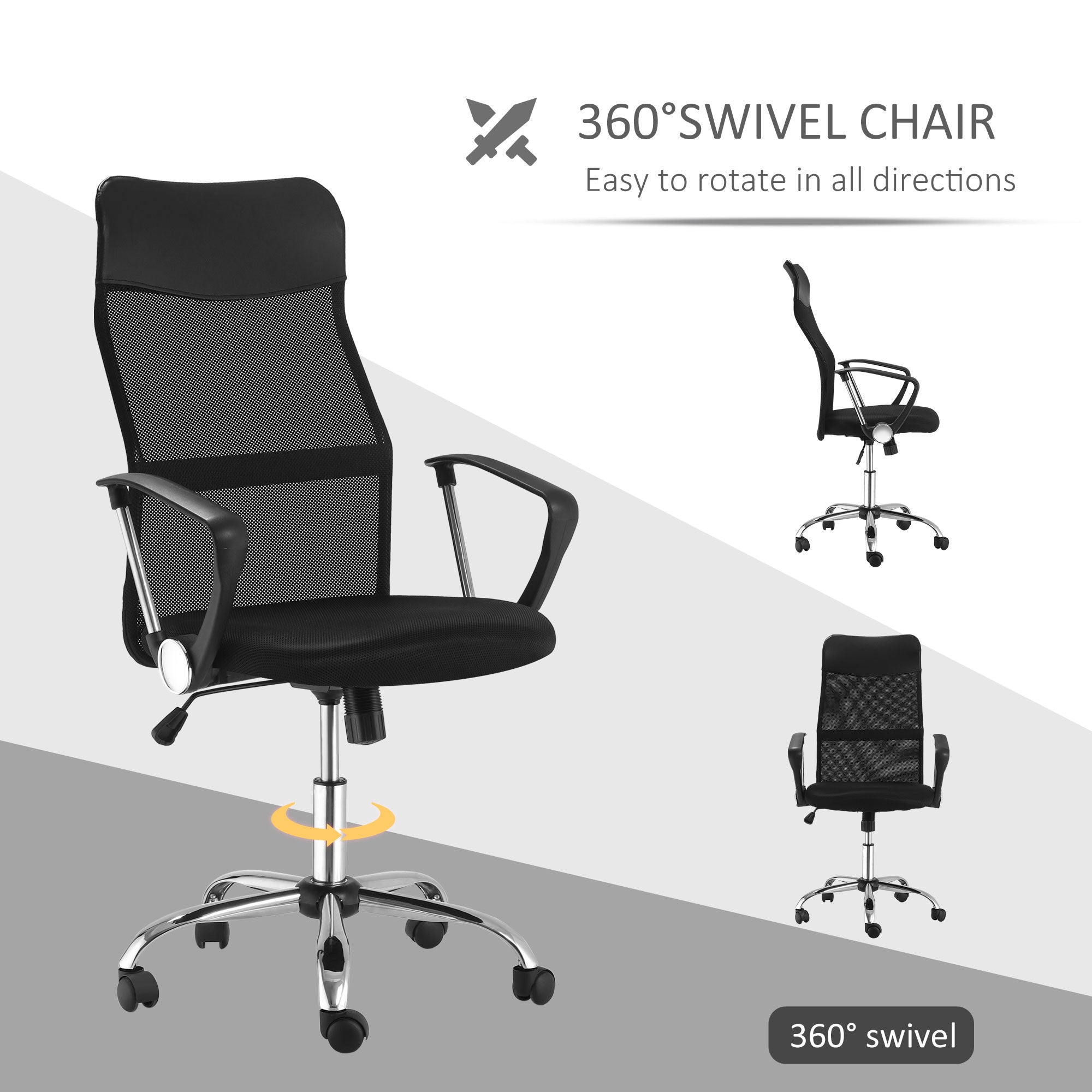 HOMCOM Ergonomic Office Chair Mesh Chair with Adjustable Height Tilt Function Black - anydaydirect