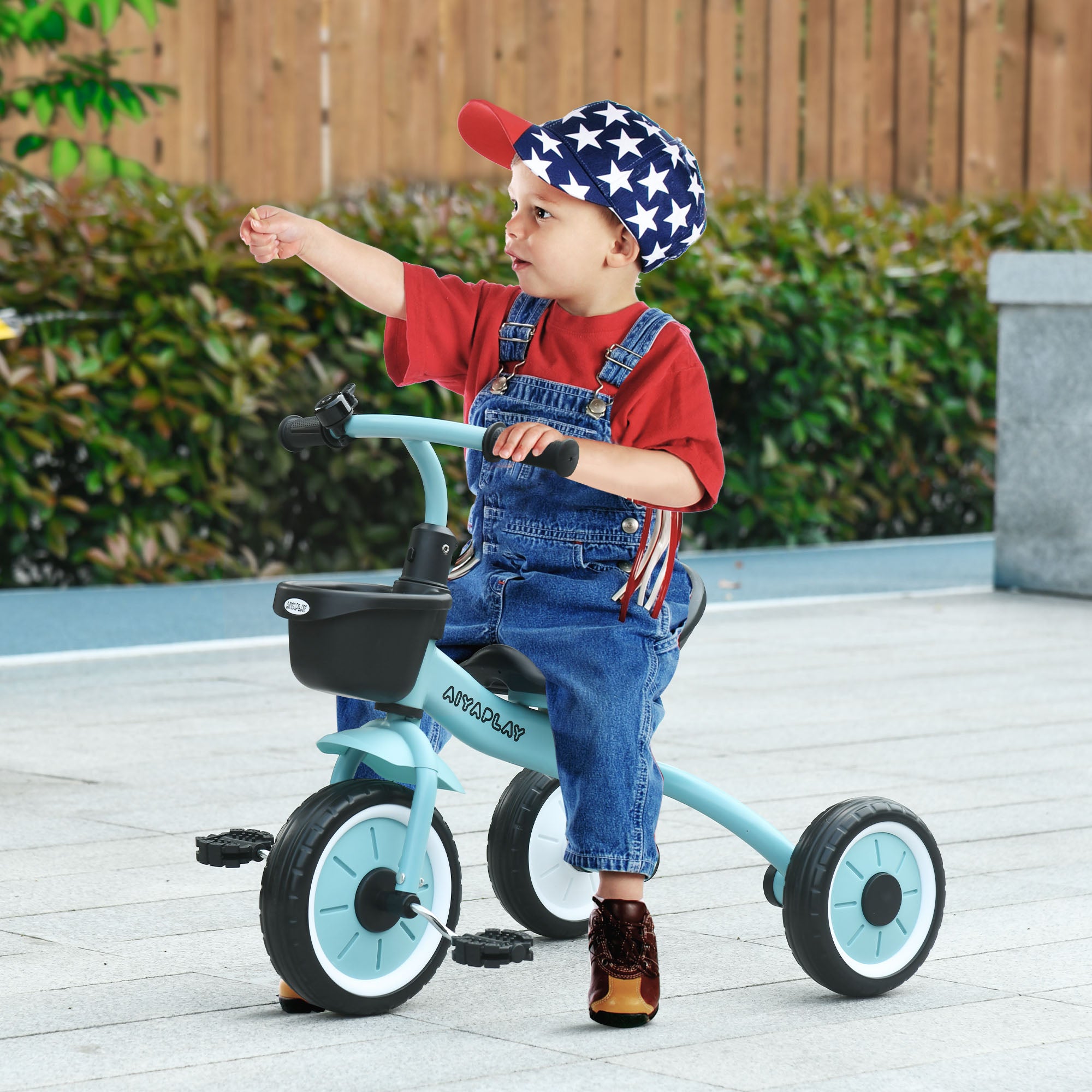 AIYAPLAY Kids Trike, Tricycle, with Adjustable Seat, Basket, Bell, for Ages 2-5 Years - Blue - anydaydirect