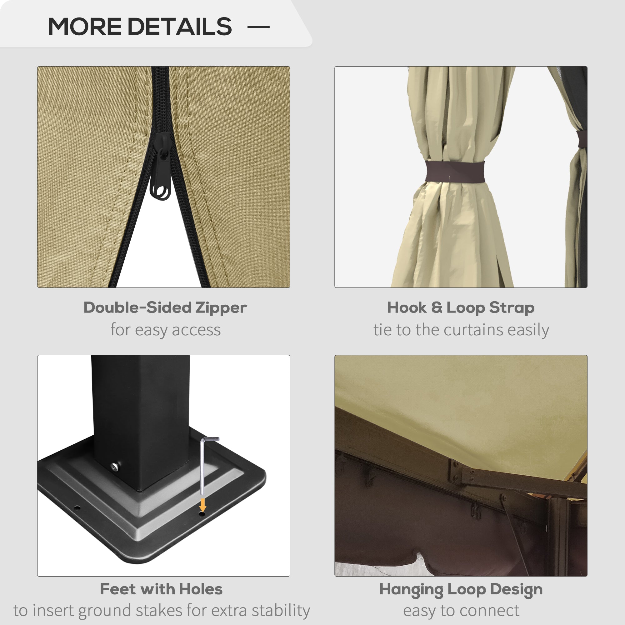 Outsunny 3 x 3(m) Patio Gazebo Canopy Garden Pavilion Tent Shelter with 2 Tier Water Repellent Roof, Mosquito Netting and Curtains, Aluminium Frame, Beige - anydaydirect