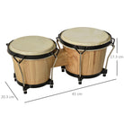 HOMCOM Wooden Bongo Drum Set ?7.75" & ?7" w/ Drum Head, Percussion Instrument, Drums, Tuning Wrench For Adults Beginners - anydaydirect