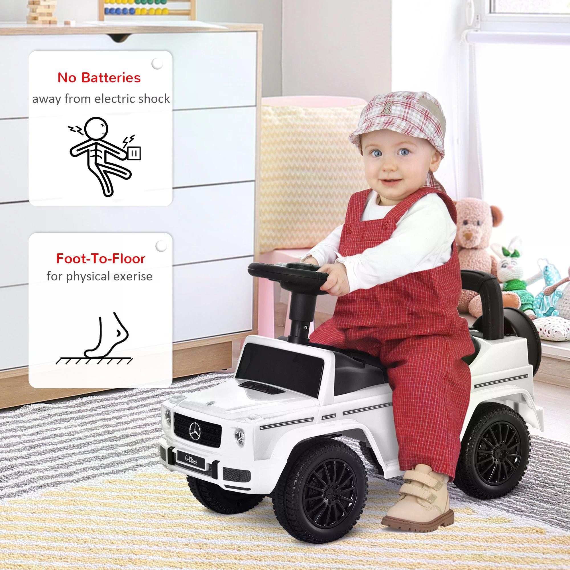 HOMCOM Mercedes-Benz G350 Baby Rider: Foot-to-Floor Slider with Push Handle, Horn & Storage, White - anydaydirect
