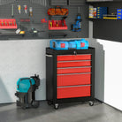 HOMCOM 5-Drawer Tool Chest, Lockable Steel Tool Storage Cabinet with Wheels and Handle Tool Box for Garage, Workshop, Red - anydaydirect