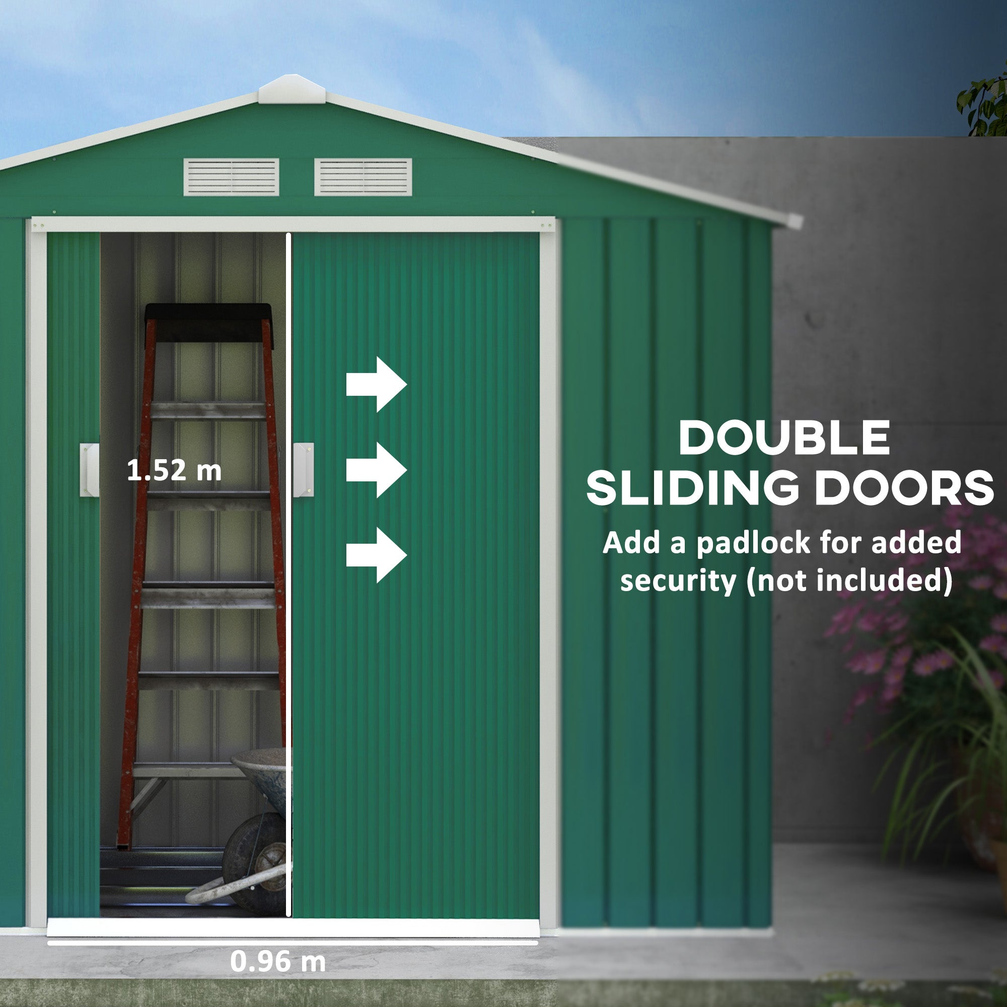 Outsunny 7ft x 4ft Lockable Garden Shed Large Patio Roofed Tool Metal Storage Building Foundation Sheds Box Outdoor Furniture, Green - anydaydirect