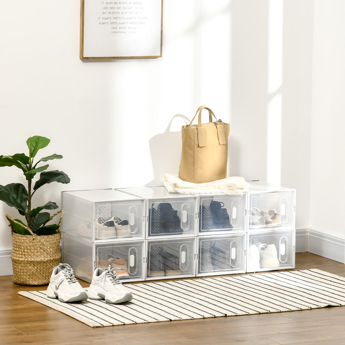 HOMCOM 8PCS Clear Shoe Box, Plastic Stackable Shoe Storage Box for UK ...