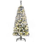 HOMCOM 4ft Prelit Artificial Snow Flocked Christmas Tree with Warm White LED Light, Holiday Home Xmas Decoration, Green White - anydaydirect