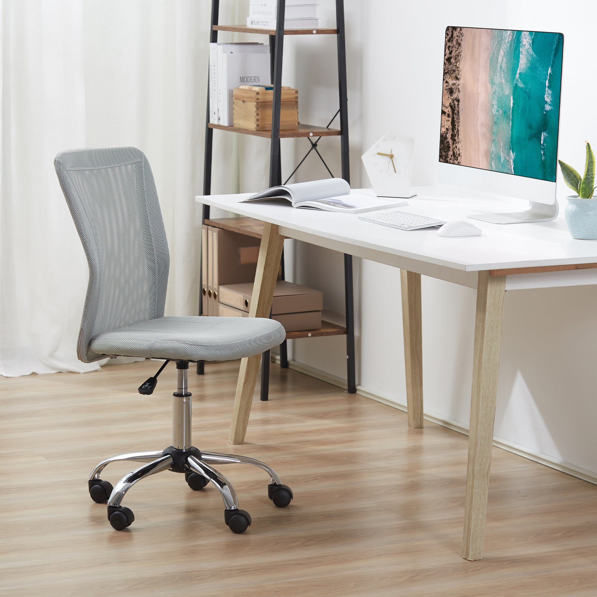 Vinsetto Office Chair, Armless Desk Chair, Adjustable Computer Swivel Chair with Rolling Wheels and Mesh Back for Home Work Study, Grey - anydaydirect