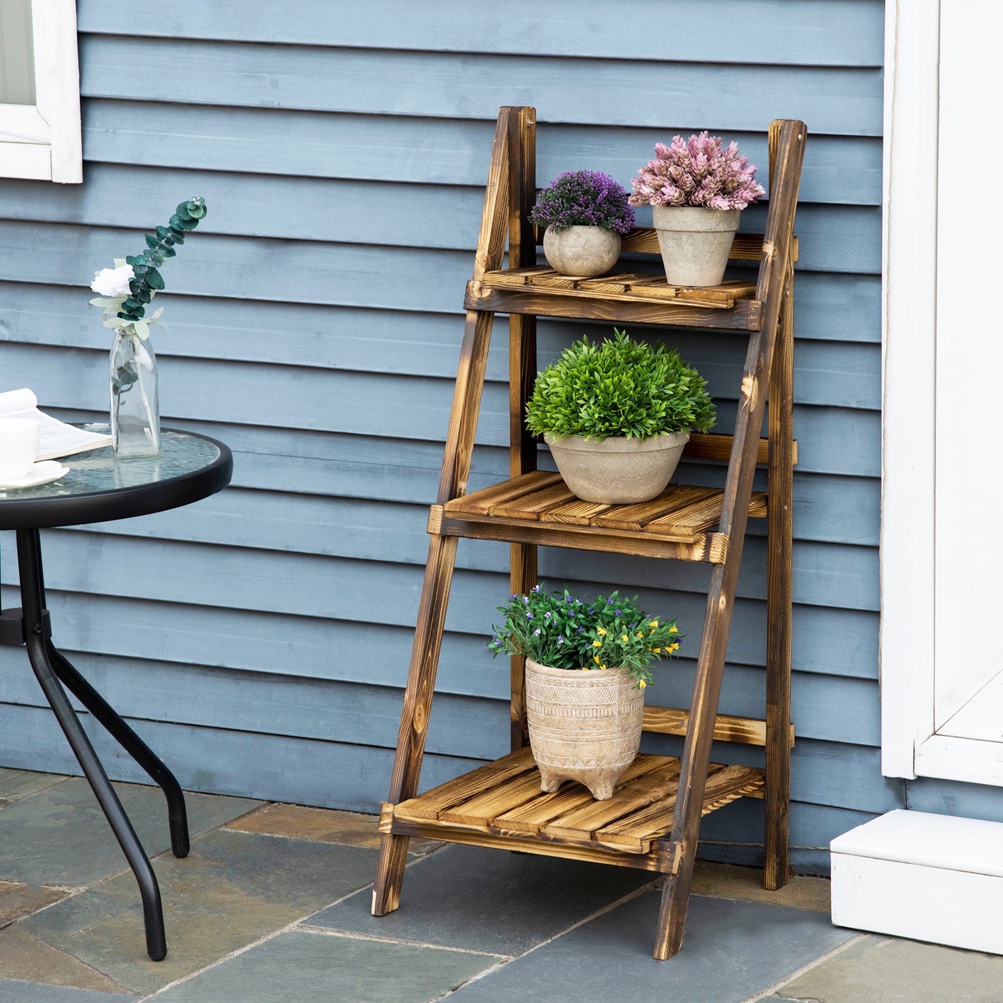 3 plant pot stand Outsunny Wooden Folding Flower Pot Stand 3 Tier Garden Planter Display – anydaydirect