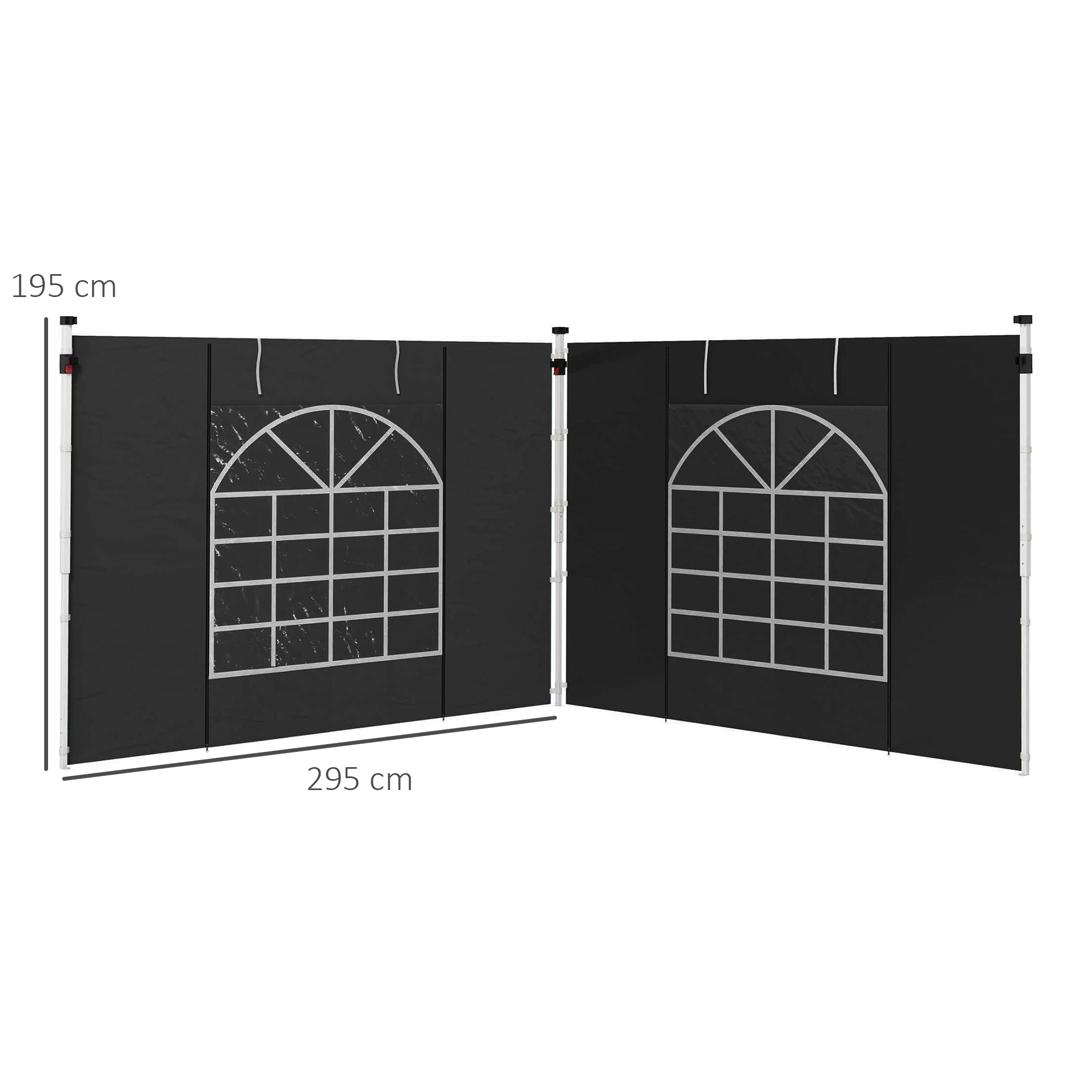 Outsunny Gazebo Side Panels, 2 Pack Sides Replacement, for 3x3(m) or 3x6m Pop Up Gazebo, with Windows and Doors, Black - anydaydirect