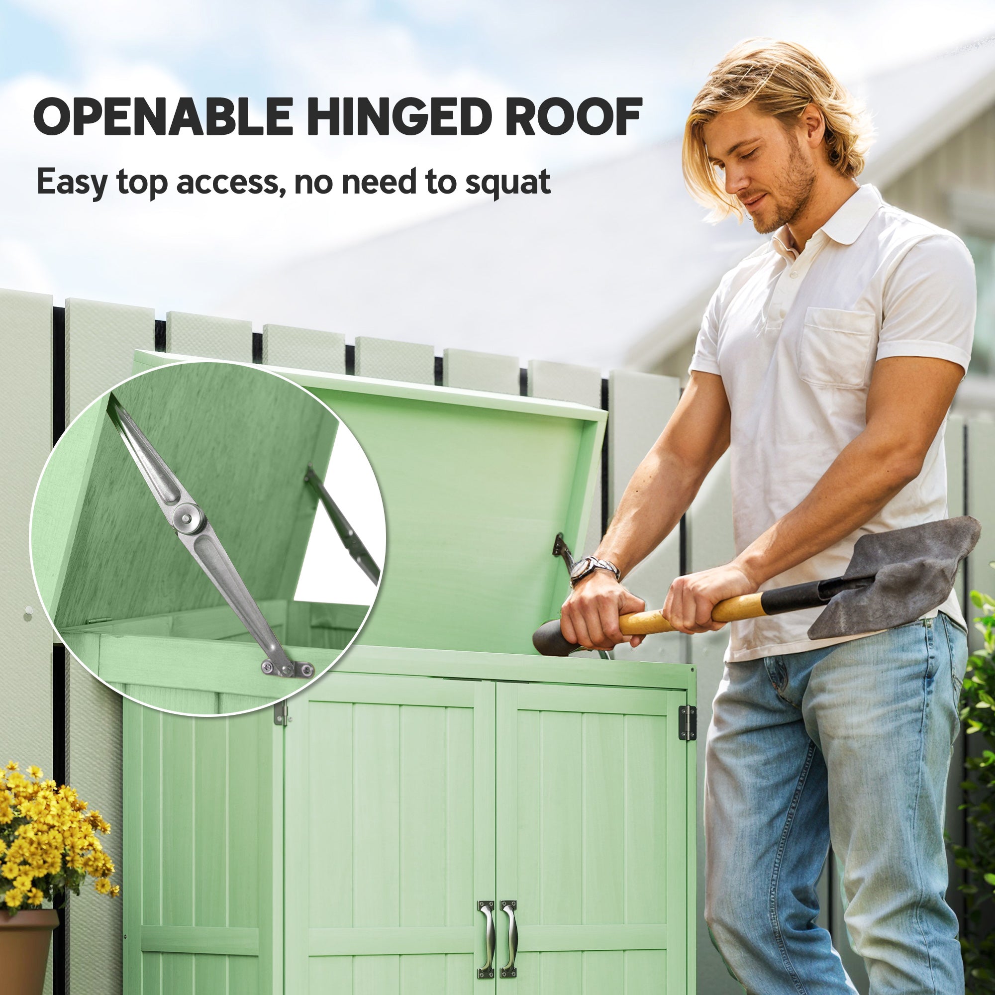 Outsunny Small Shed, Wooden Garden Shed with Openable Hinged Roof and Removable Shelf, 74 x 43 x 88 cm, Light Green - anydaydirect