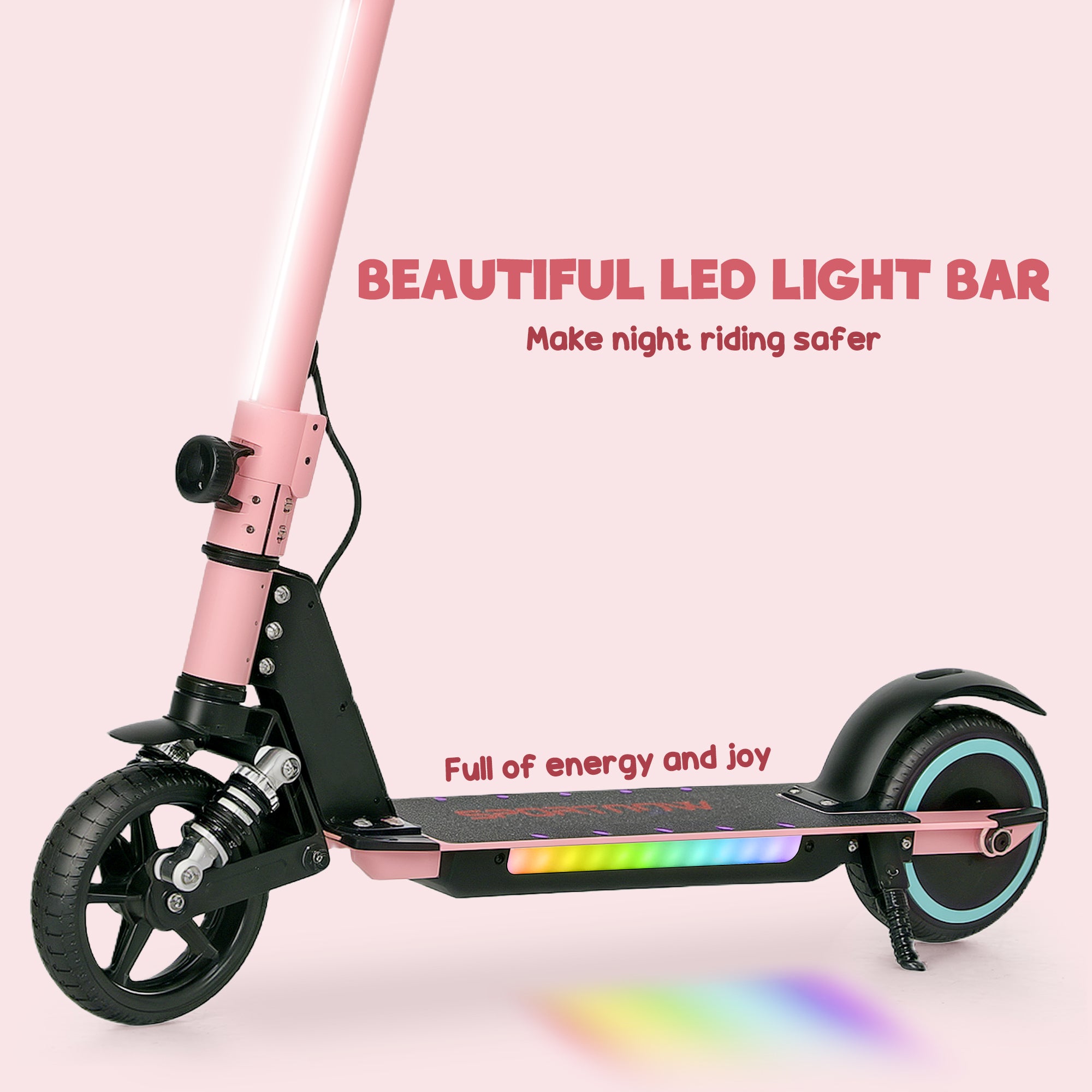 SPORTNOW Folding Electric Scooter for Kids Age 6-14 with Dual Brakes, Front Suspension, LED Colourful Lights and Display, 6.8kg Lightweight Aluminium E Scooter, Up to 14 KM/H & 6 KM, Pink - anydaydirect