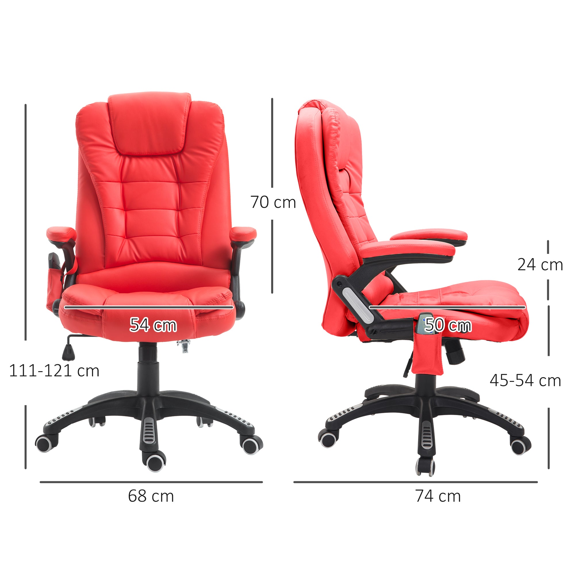 HOMCOM Executive Office Chair with Massage and Heat, High Back PU Leather Massage Office Chair with Adjustable Height, Red - anydaydirect