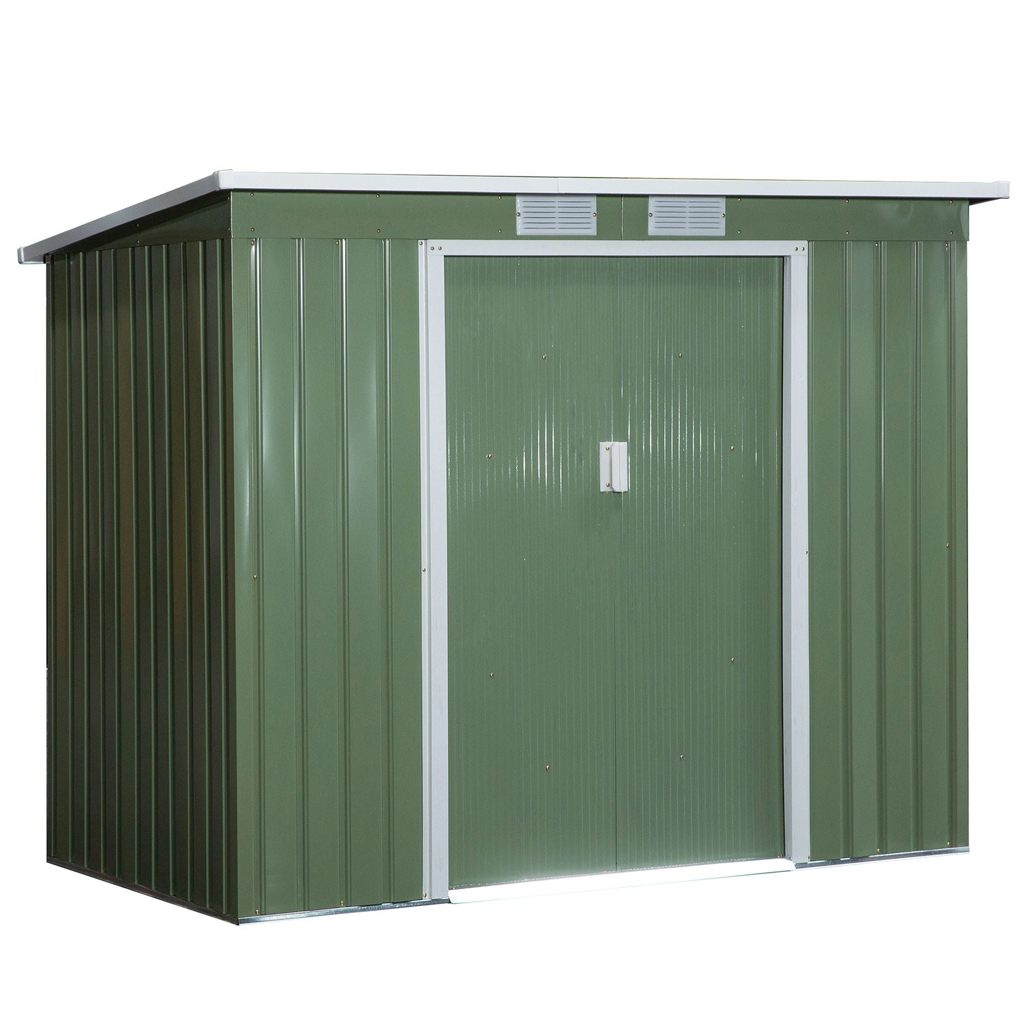 Outsunny Pend Garden Storage Shed w/ Foundation Double Door Ventilation Window Sloped Roof Equipment Tool Storage 213 x 130 x 173 cm - anydaydirect