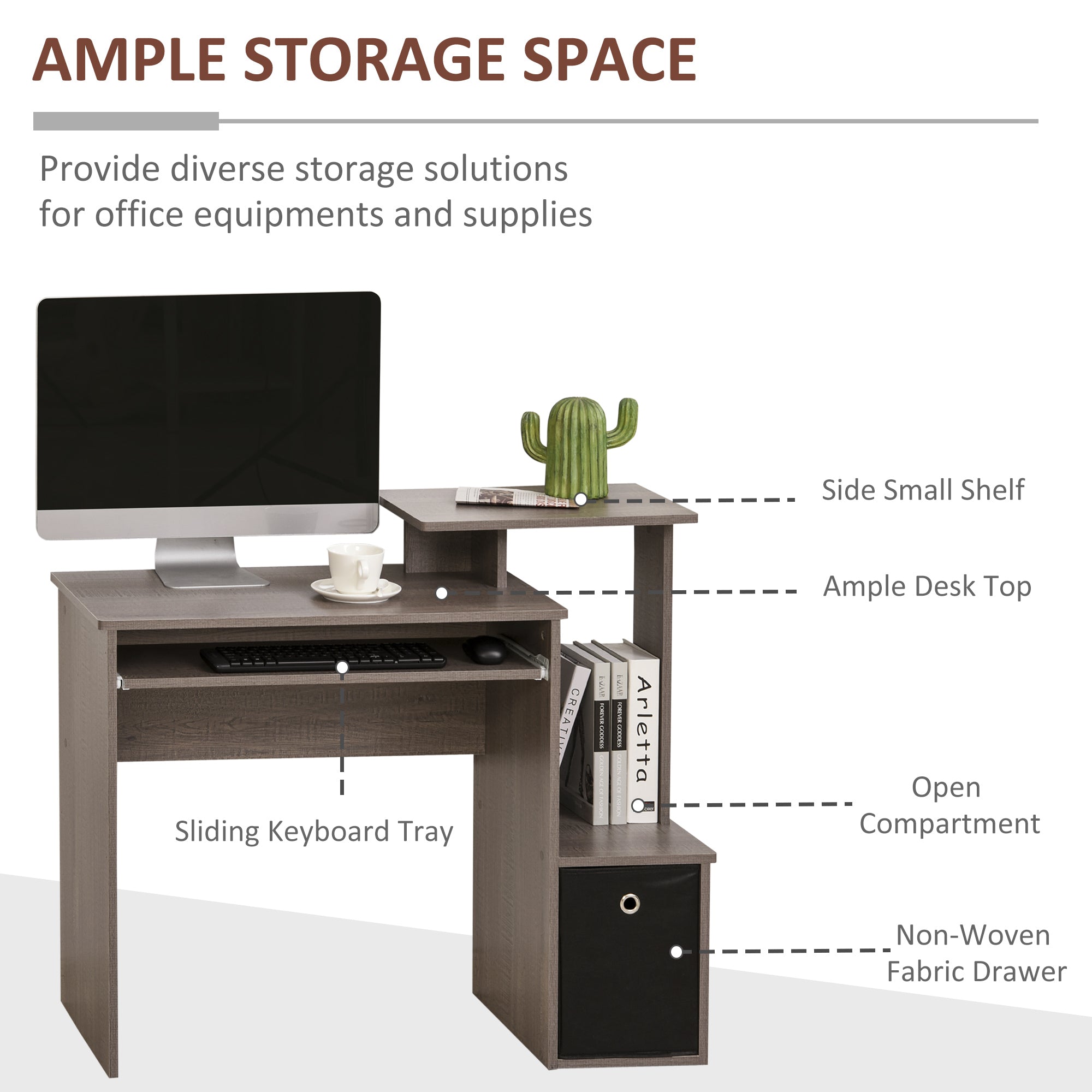 HOMCOM Computer Desk with Sliding Keyboard Tray Storage Drawer Shelf Home Office Workstation Grey - anydaydirect