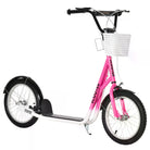 HOMCOM Kids Kick Scooter Teen Ride On Children Scooter with Adjustable Handlebar 2 Brakes Basket Cupholder Mudguard 16" Inflatable Rubber Tyres Pink - anydaydirect
