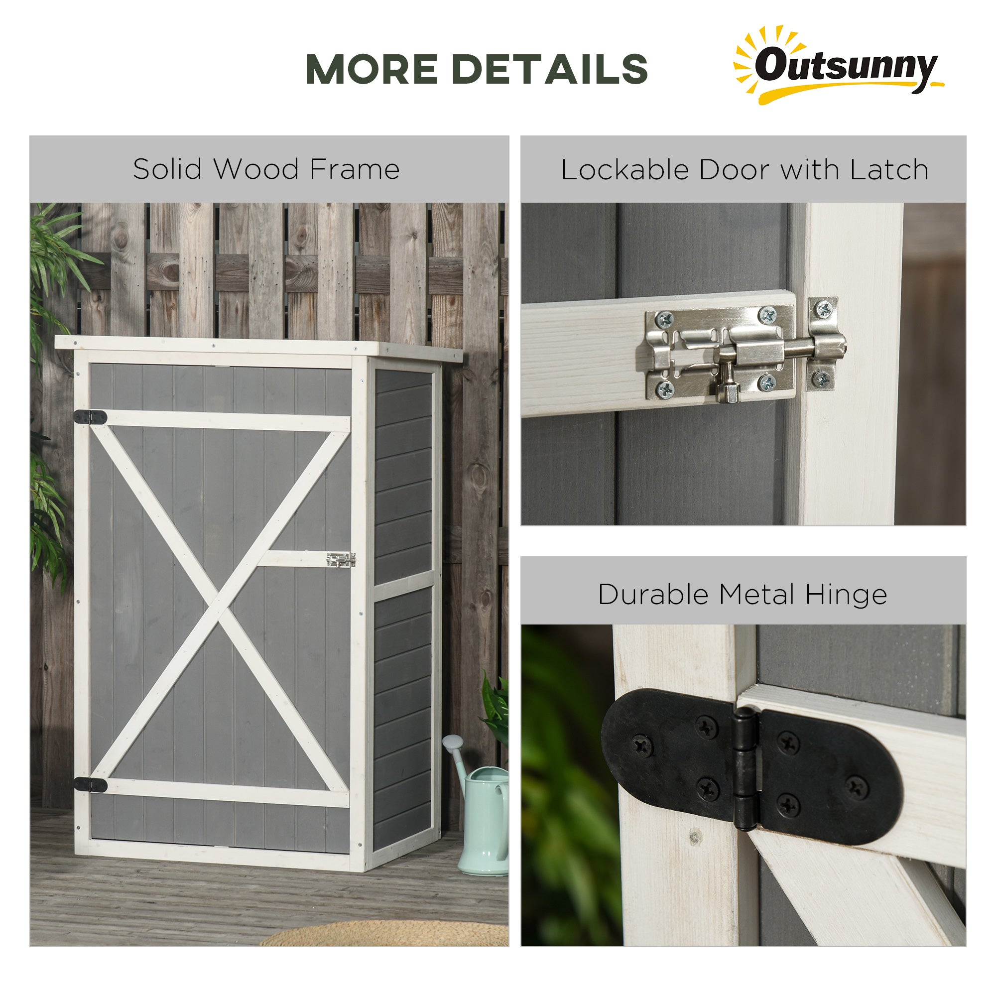 Outsunny Wooden Garden Storage Shed Fir Wood Tool Cabinet Organiser with Shelves 75L x 56W x115Hcm Grey - anydaydirect